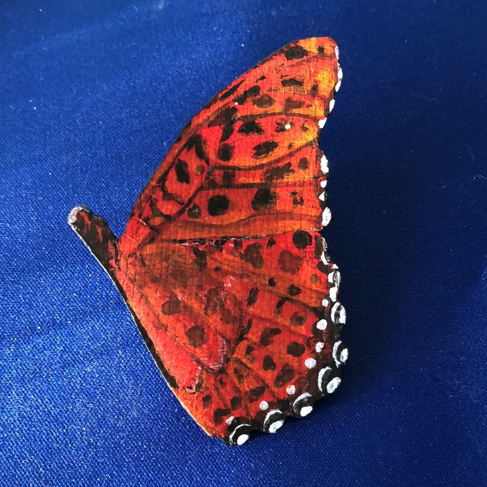 NWT Butterfly Pin Hand Painted on Leather One Of A Kind Signed